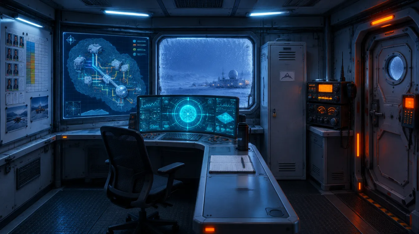Le module Commandement de la station Borée, avec l'œil cyan de l'IA HALDIS