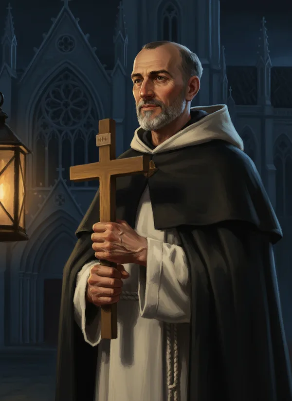 Portrait de frère Isambart de la Pierre, dominicain, tenant une croix de bois