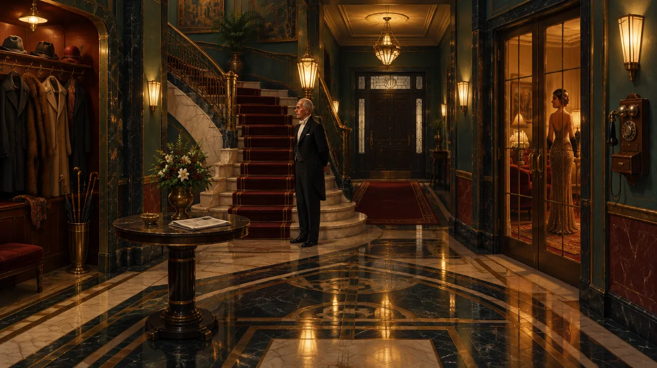 Le vestibule de la villa, portes verrouillées jusqu'à l'aube