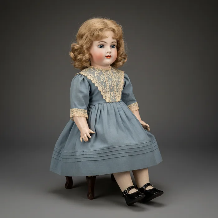 Une poupée de porcelaine en robe bleue