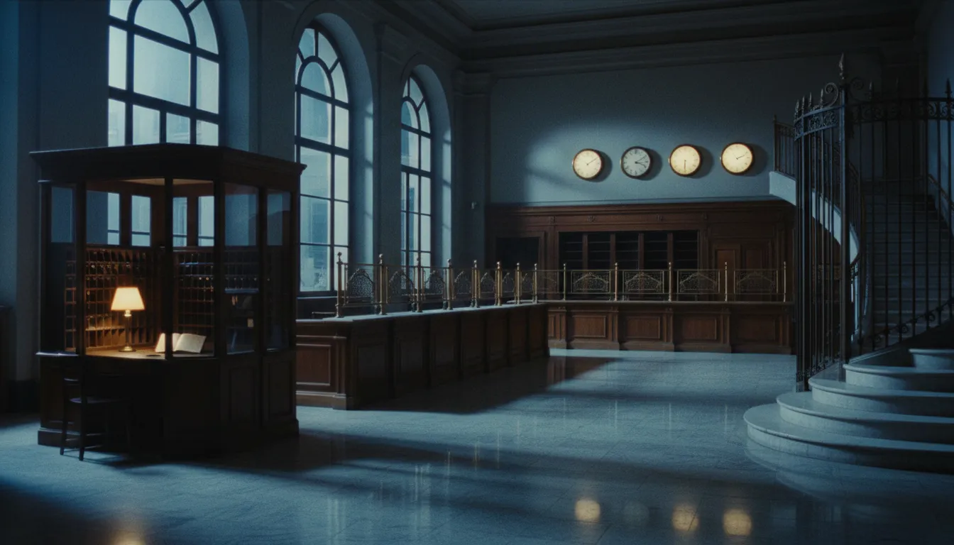 Le hall des guichets de la banque Morel & Vautier, la nuit